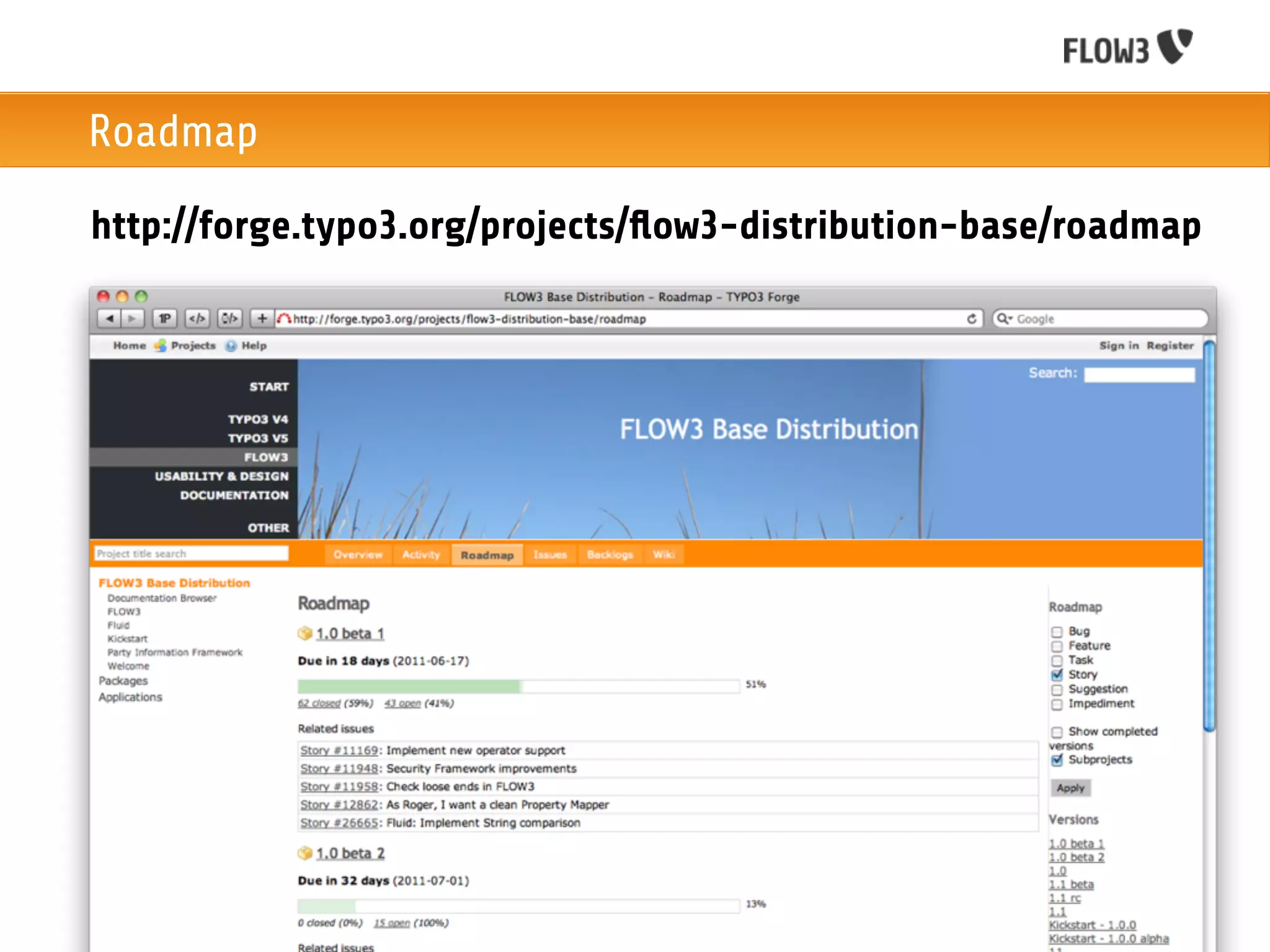 Roadmap

http://forge.typo3.org/projects/ﬂow3-distribution-base/roadmap
 