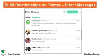 Build Relationships on Twitter – Direct Messages
@maykingtea May King Tsang
 