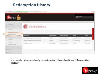•You can also view details of your redemption history by clicking “Redemption History” 
Redemption History  