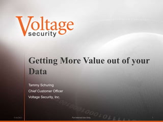 Getting More Value out of your
Data
Tammy Schuring
Chief Customer Officer
Voltage Security, Inc.
For Internal Use Only.5/16/2013 1
 