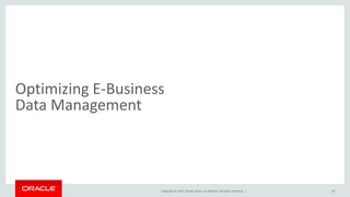 Copyright © 2015, Oracle and/or its affiliates. All rights reserved. |
Optimizing E-Business
Data Management
49
 