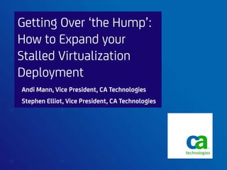 Getting Over ‘the Hump’:
How to Expand your
Stalled Virtualization
Deployment
Andi Mann, Vice President, CA Technologies
Stephen Elliot, Vice President, CA Technologies
 