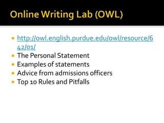 Getting Personal: Writing Effective Personal Statements