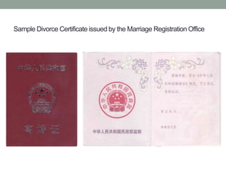 Sample Divorce Certificate issued by the Marriage Registration Office
 