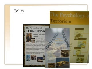 Talks 
• Venues for Sales 
– Public Libraries ($ ) 
 