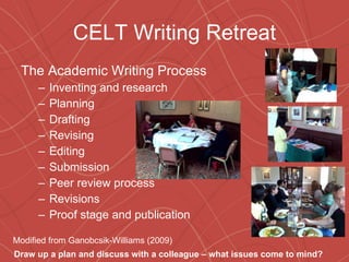 CELT Writing Retreat <ul><li>The Academic Writing Process </li></ul><ul><ul><li>Inventing and research </li></ul></ul><ul>...