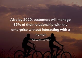 Also by 2020, customers will manage
85% of their relationship with the
enterprise without interacting with a
human
Source: Gartner
 