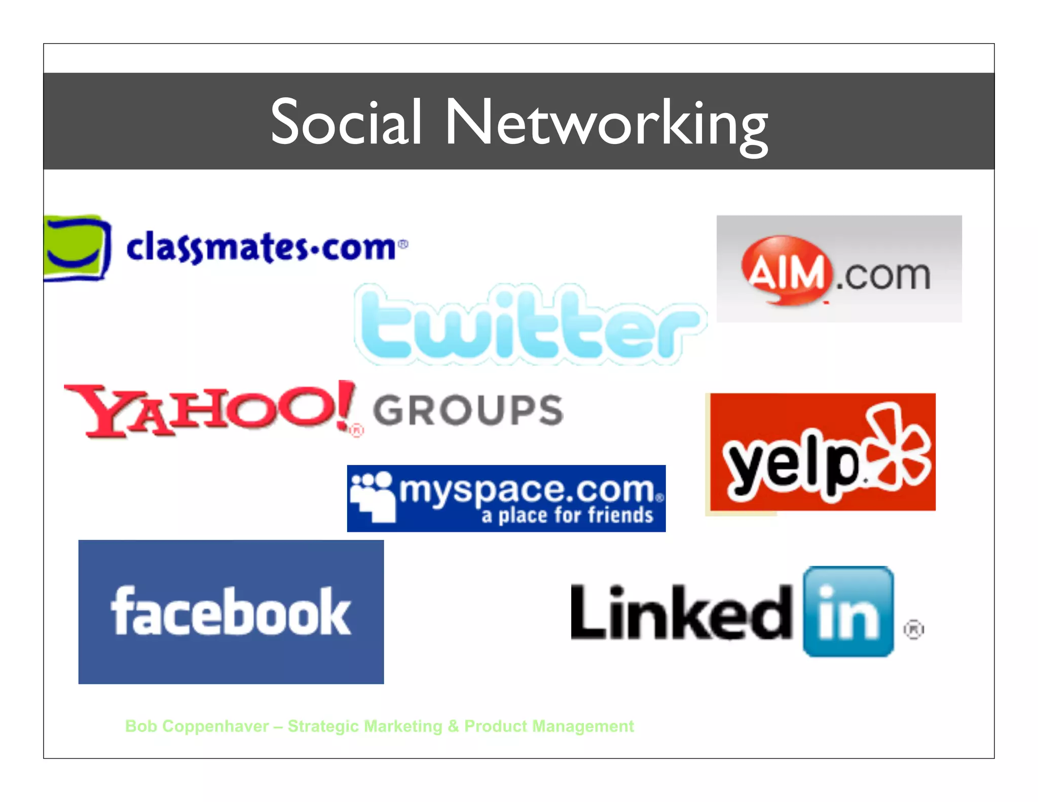 Social media tools
o   Social Networks
o   News & Bookmarking
o   Blogs
o   Microblogging
o   Video Sharing
o   Photo Sharing
o   Message boards
o   Wikis
o   Virtual Reality
o   Social Gaming
o   Related:
    o Podcasts
    o Real Simple Syndication (RSS)
    o Social Media Press Release
 
