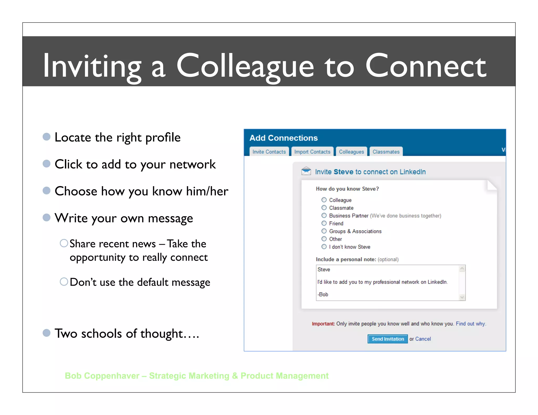Online Proﬁle
                                                                           Proﬁle




       http://www.linkedin.com/proﬁle?viewProﬁle=&key=986766&trk=tab_pro
Bob Coppenhaver – Strategic Marketing & Product Management
 