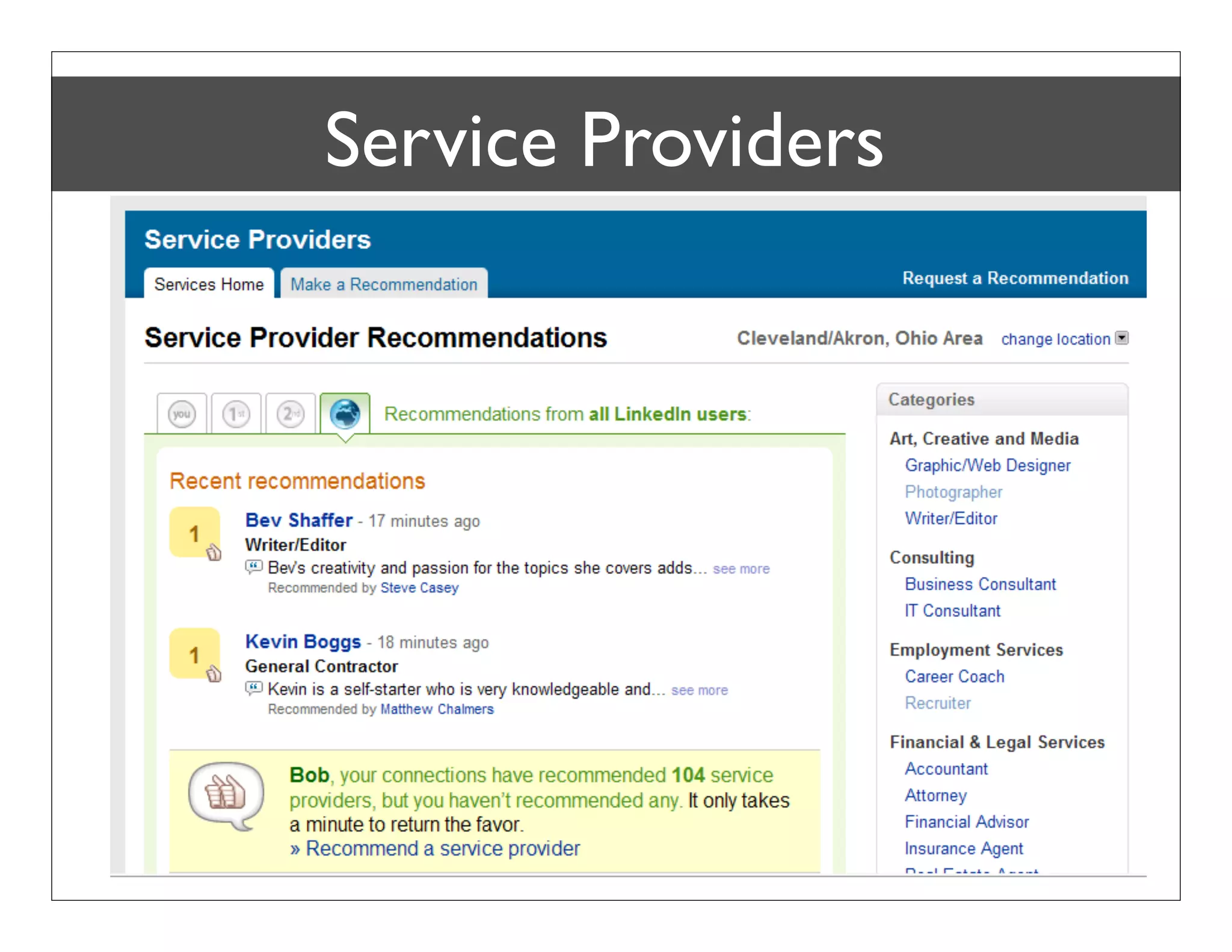  Can use for 2nd & 3rd
                                                               Degree Connections
                                                              Inmail for others




                      Introductions
Bob Coppenhaver – Strategic Marketing & Product Management
 