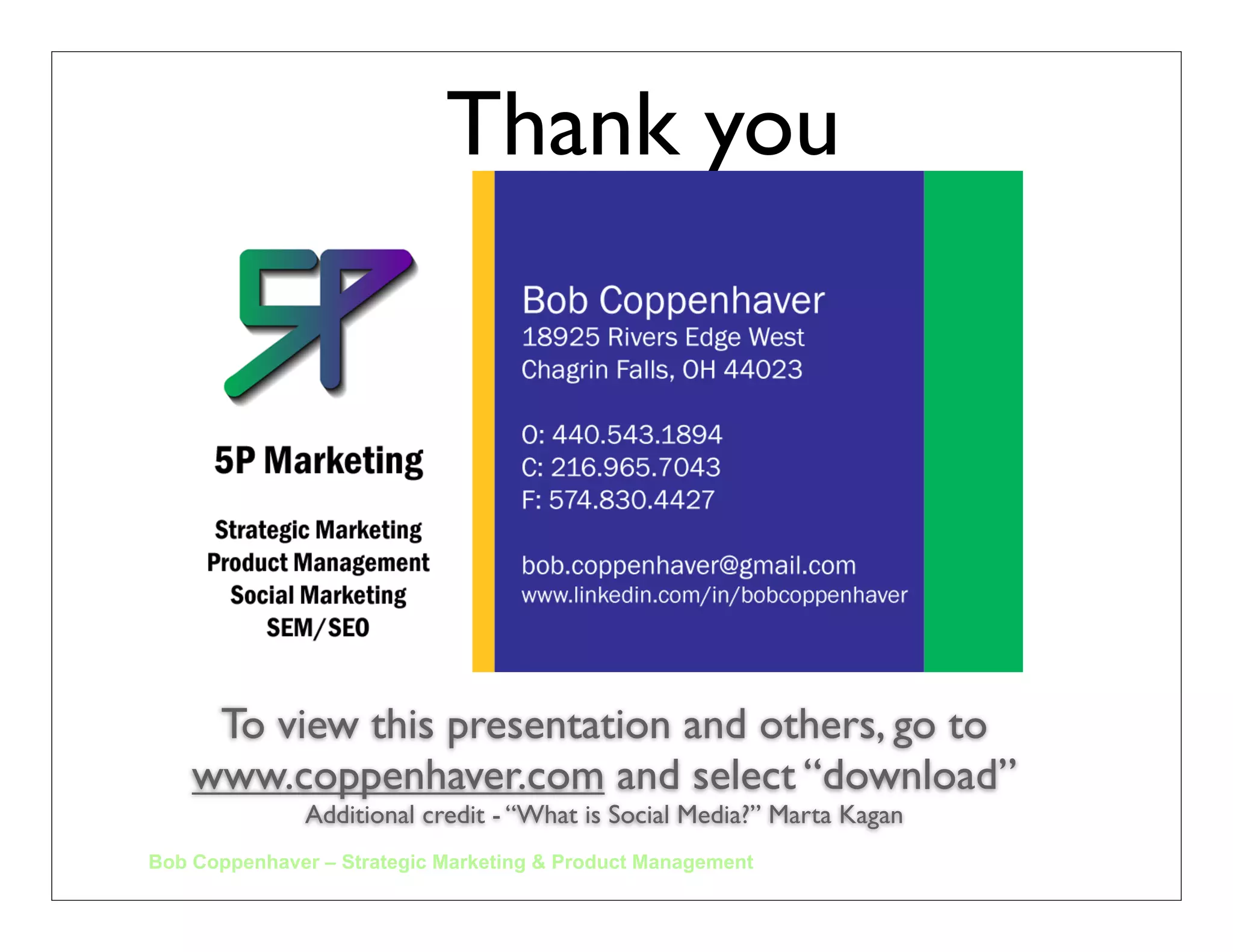 LinkedIn Outlook Dashboard
Bob Coppenhaver – Strategic Marketing & Product Management
 