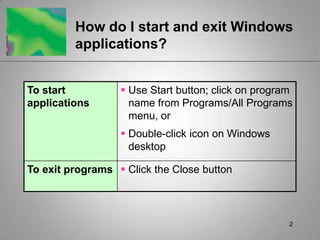 2How do I start and exit Windows applications? 