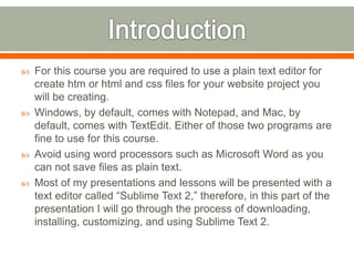 Getting started with Website Project and Sublime Text 2 | PPTX