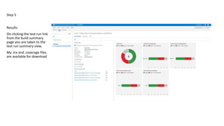 Step 5
Results
On clicking the test run link
from the build summary
page you are taken to the
test run summary view.
My .trx and .coverage files
are available for download
 