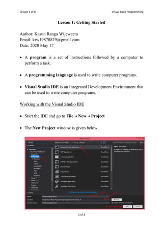 Getting Started with Visual Basic Programming | PDF