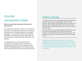 Monitor
conversion rates
Why is conversion important and how can
you track it?
ProStock Example
This week ProStock had 100...