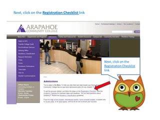 Next, click on the Registration Checklist linkNext, click on the Registration Checklist link