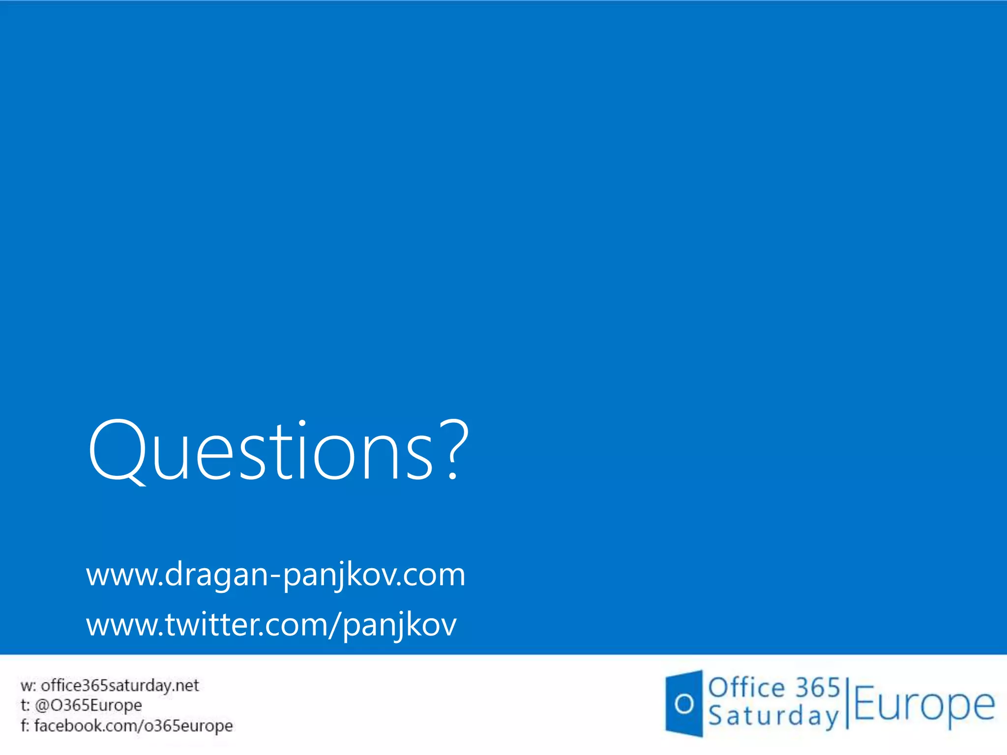 Questions?
www.dragan-panjkov.com
www.twitter.com/panjkov
 