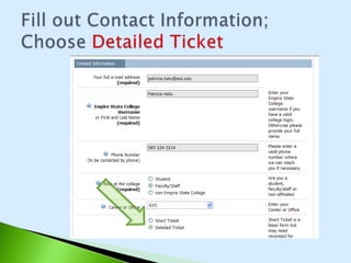 Fill out Contact Information; Choose Detailed Ticket