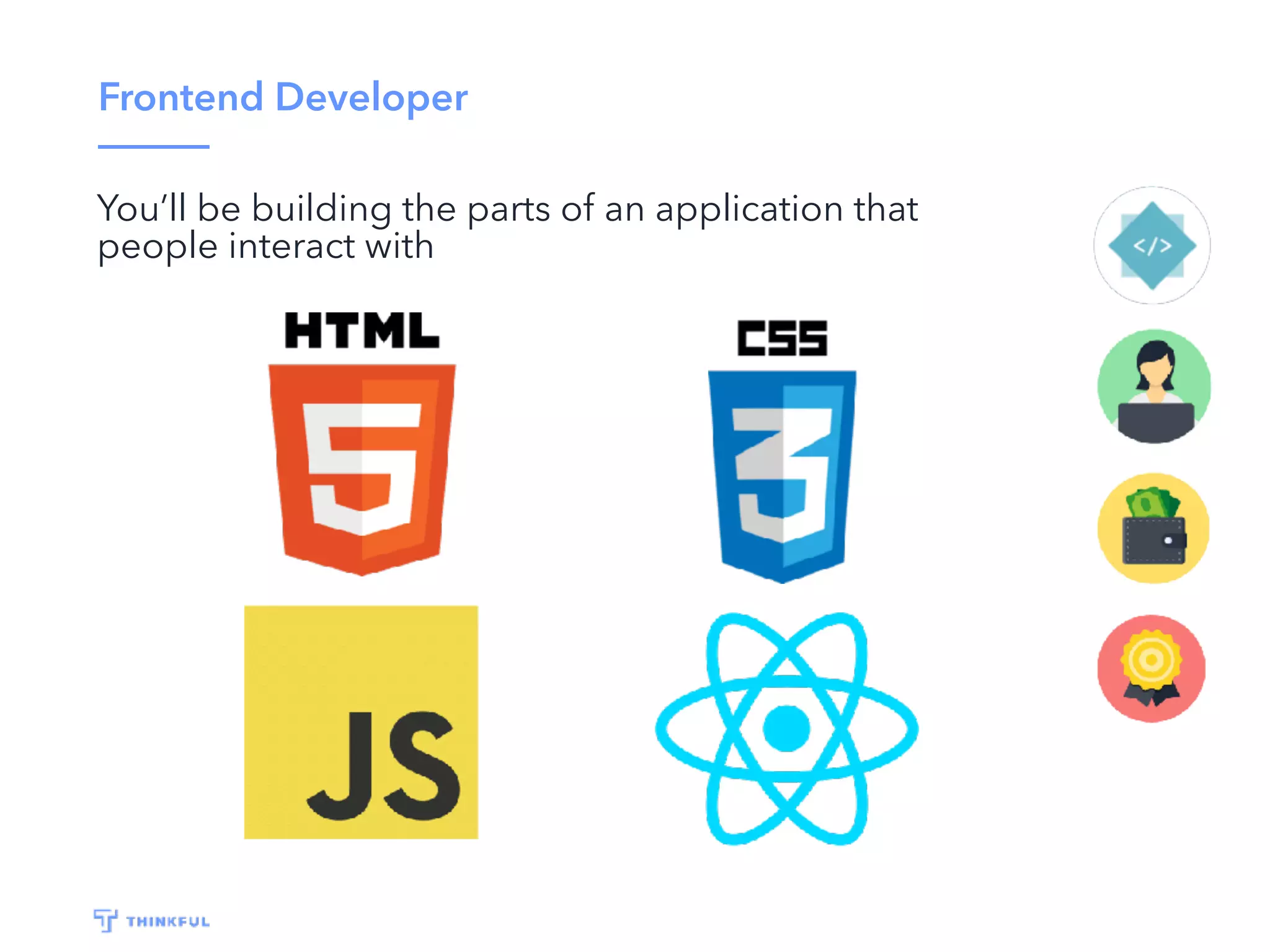 Frontend Developer
You’ll be building the parts of an application that
people interact with
 