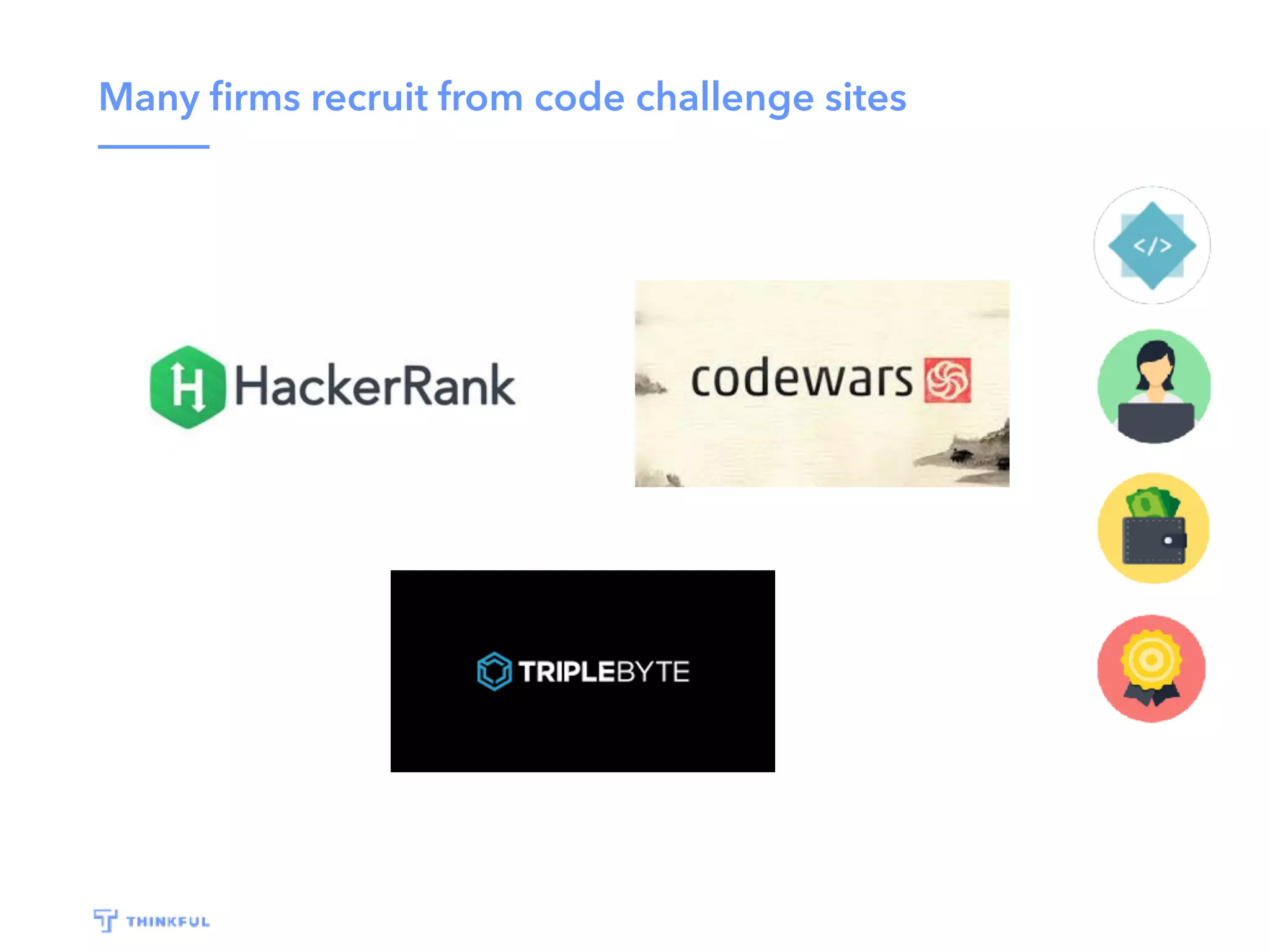Many ﬁrms recruit from code challenge sites
 