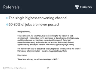 © 2017 Thinkful. All Rights Reserved. 37
Referrals
The single highest-converting channel
50-80% of jobs are never posted
 