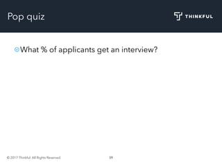 © 2017 Thinkful. All Rights Reserved. 39
Pop quiz
What % of applicants get an interview?
 