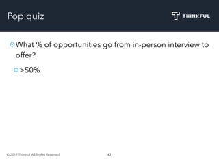 © 2017 Thinkful. All Rights Reserved. 47
Pop quiz
What % of opportunities go from in-person interview to
offer?
>50%
 