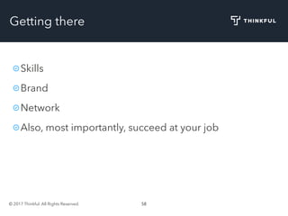 © 2017 Thinkful. All Rights Reserved. 58
Getting there
Skills
Brand
Network
Also, most importantly, succeed at your job
 