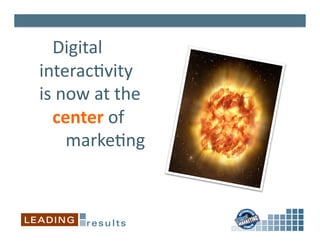  	
  	
  Digital	
  
interac6vity	
  	
  
is	
  now	
  at	
  the	
  	
  	
  
	
  	
  	
  center	
  of	
  	
  
	
  	
  	
  	
  	
  	
  marke6ng	
  
 