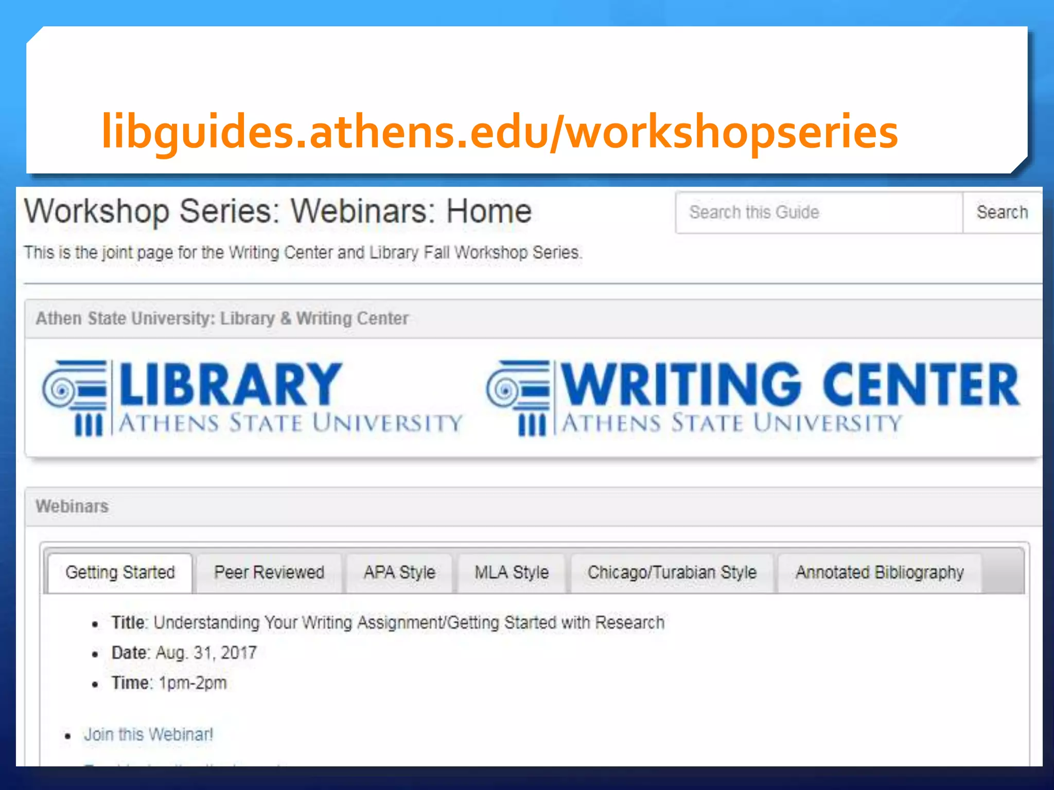 libguides.athens.edu/workshopseries
 