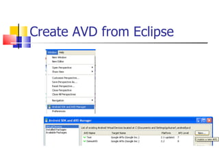 Create AVD from Eclipse 