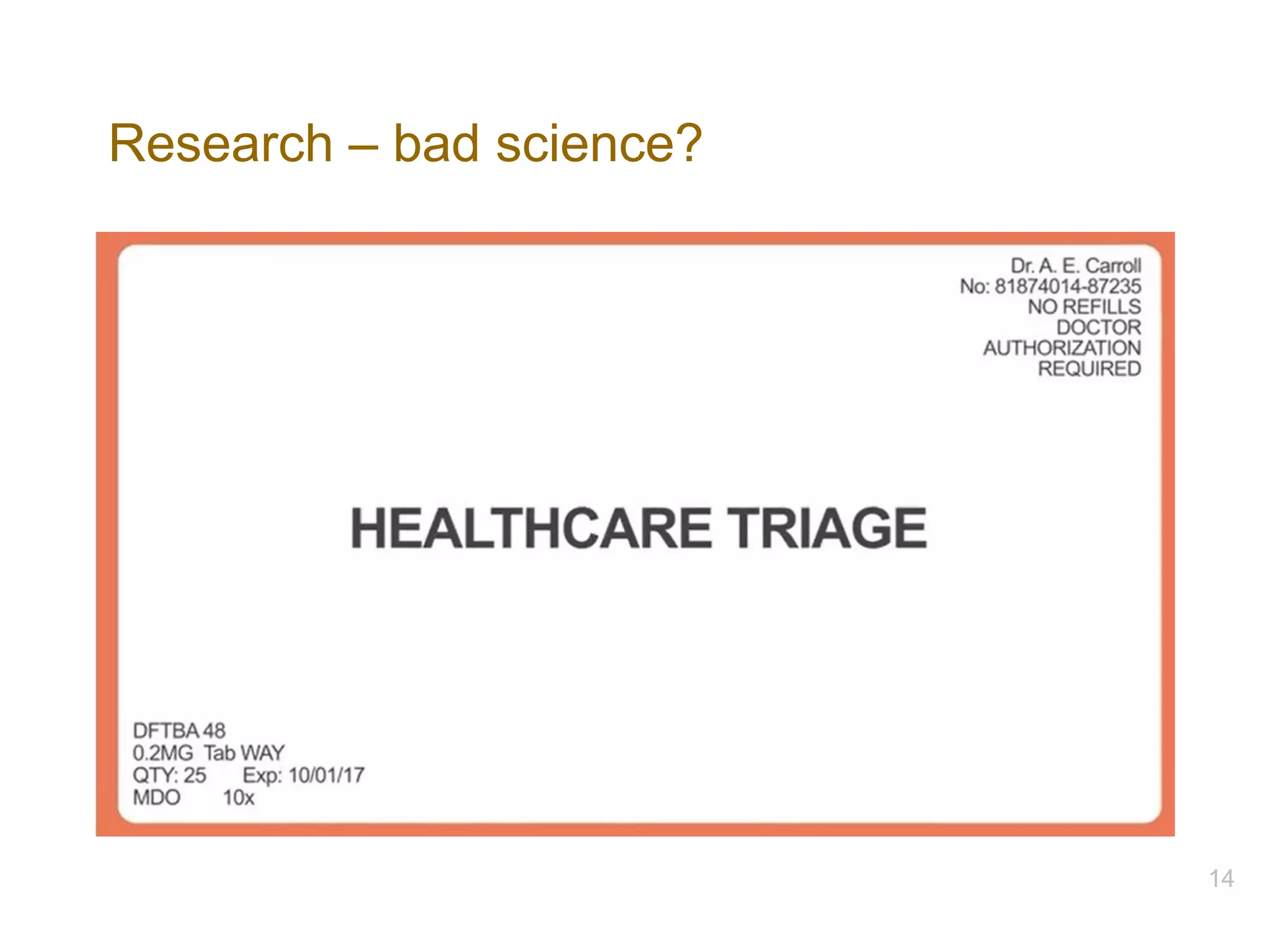 Research – bad science?
14
 