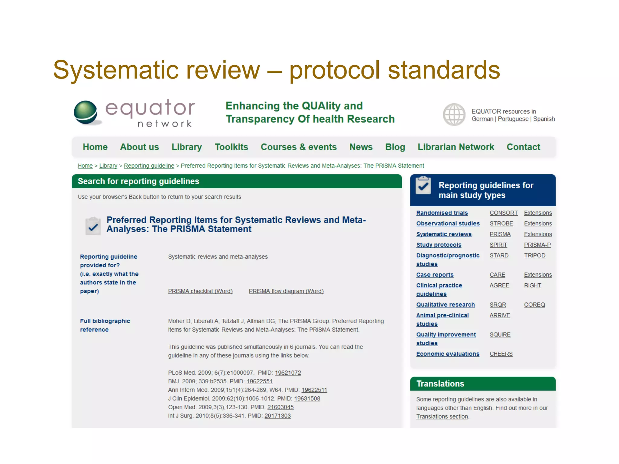 Systematic review – protocol standards
 