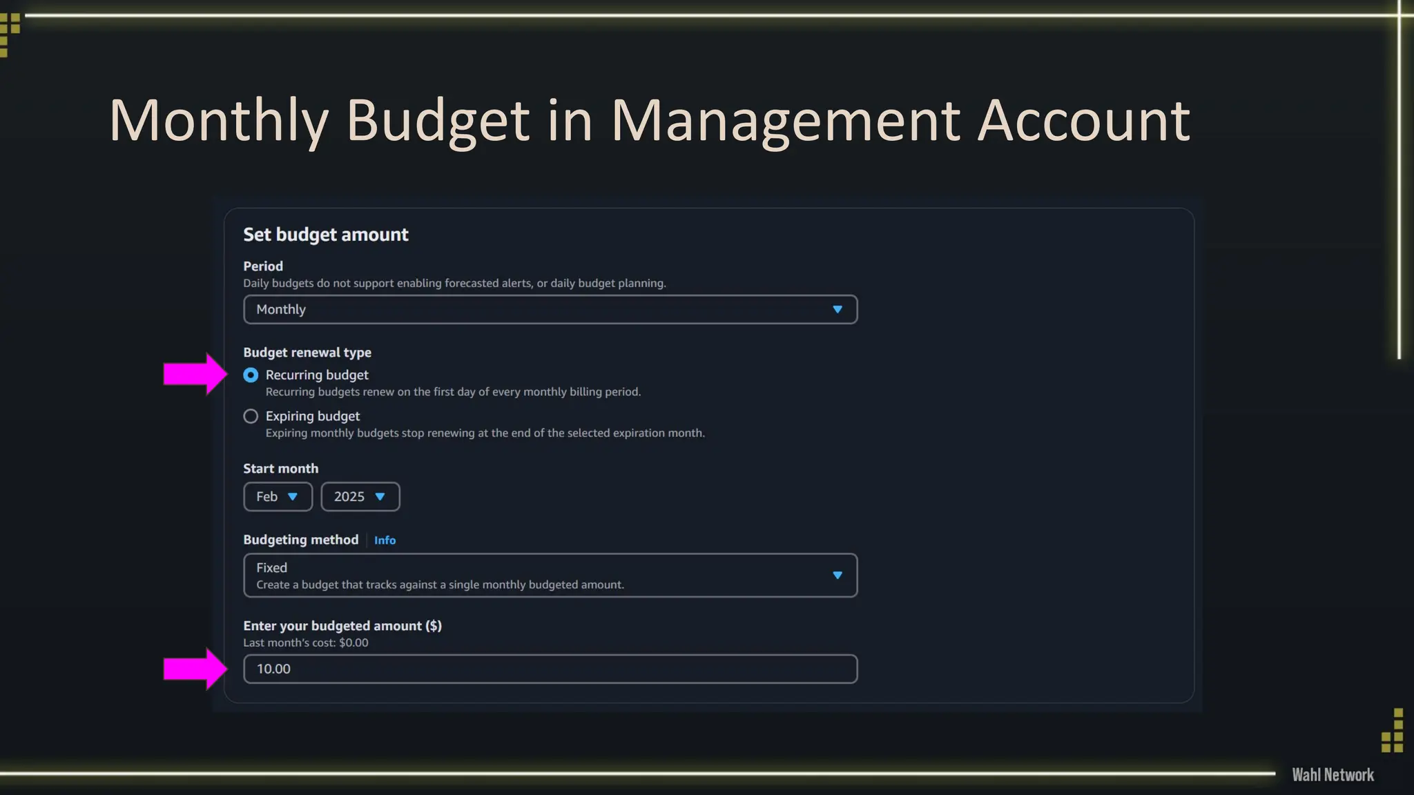 Monthly Budget in Management Account
 