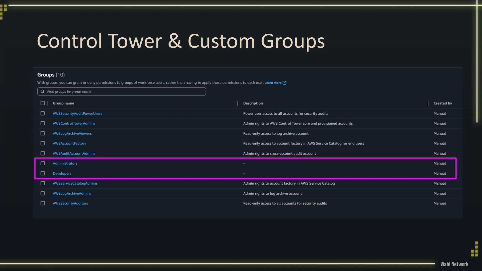Control Tower & Custom Groups
 