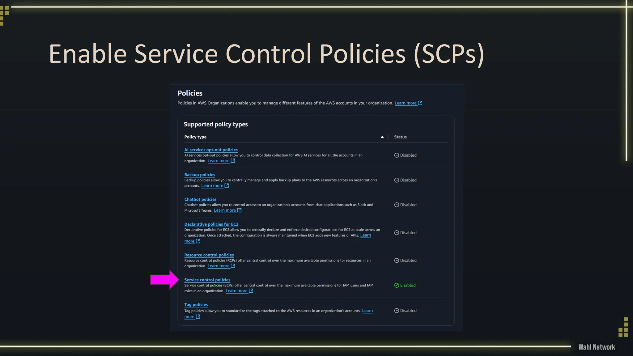 Enable Service Control Policies (SCPs)
 