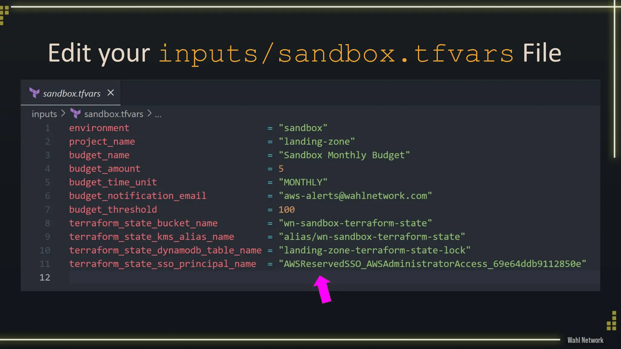 Edit your inputs/sandbox.tfvars File
 