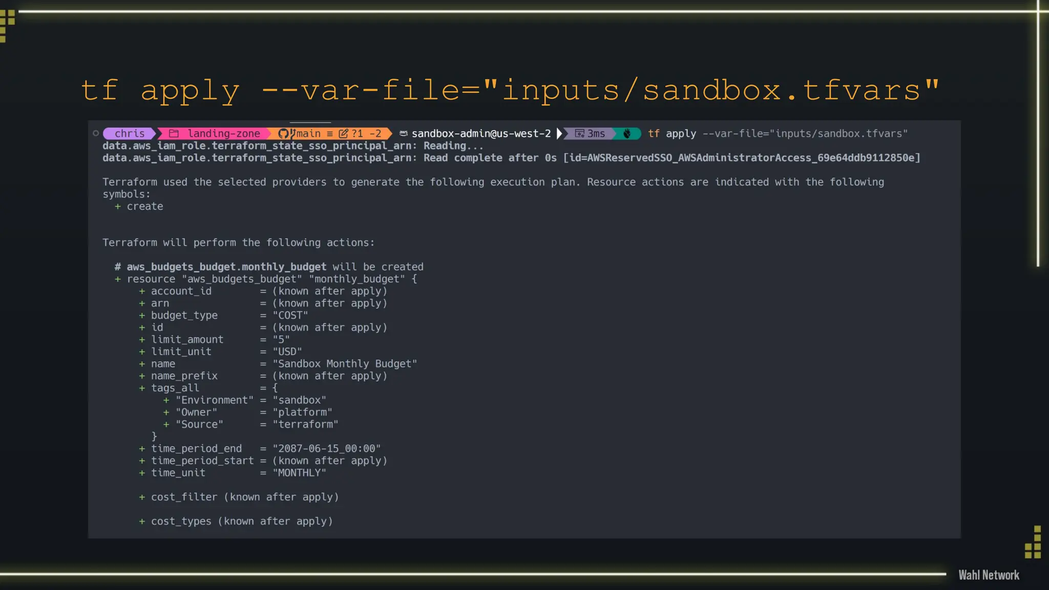 tf apply --var-file="inputs/sandbox.tfvars"
 