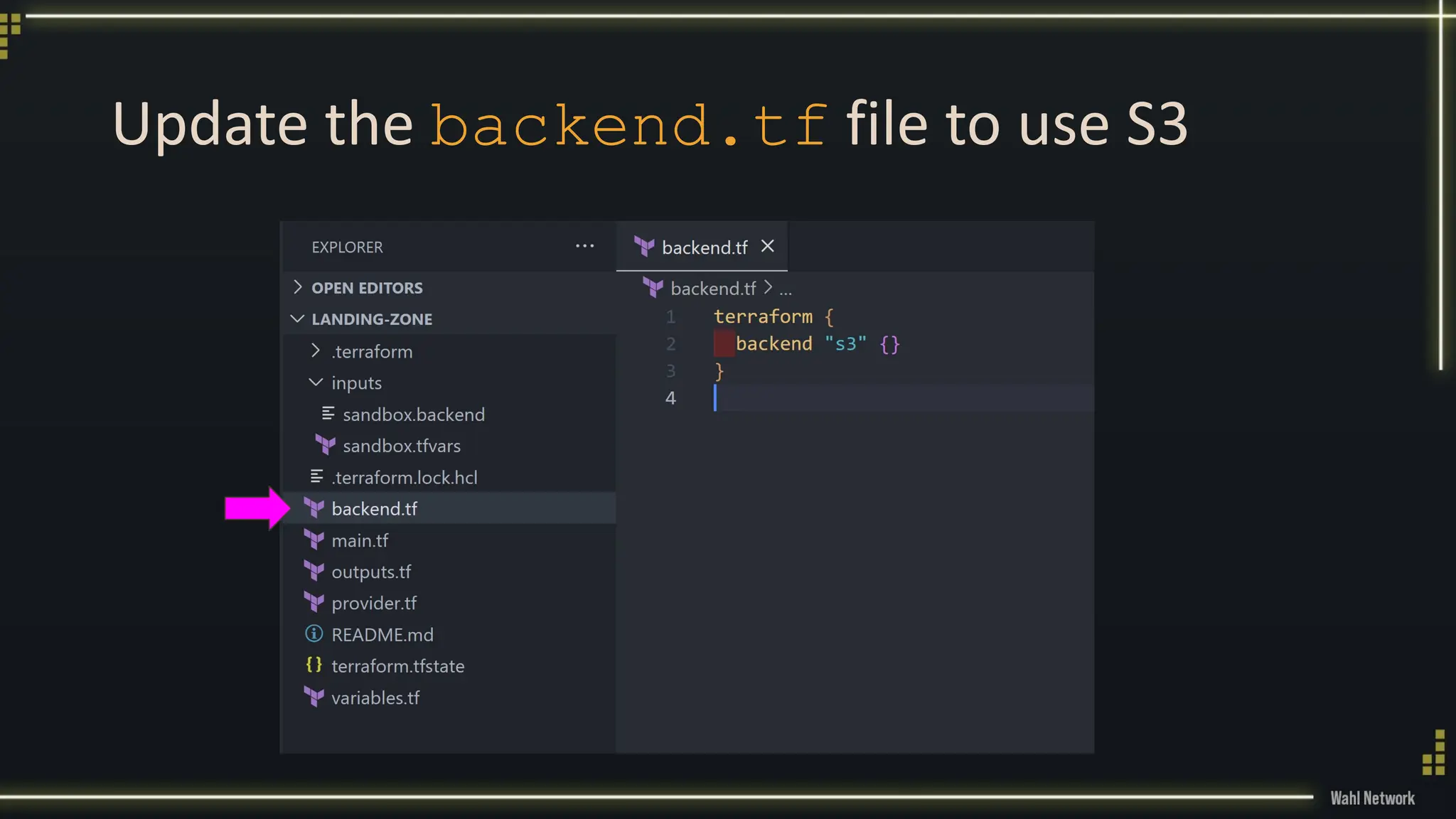 Update the backend.tf file to use S3
 