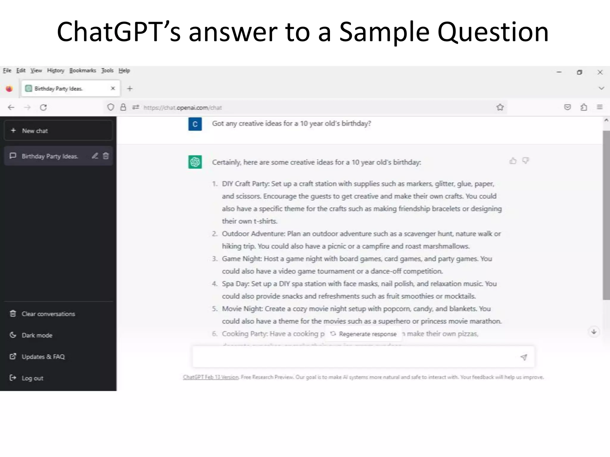 ChatGPT’s answer to a Sample Question
 