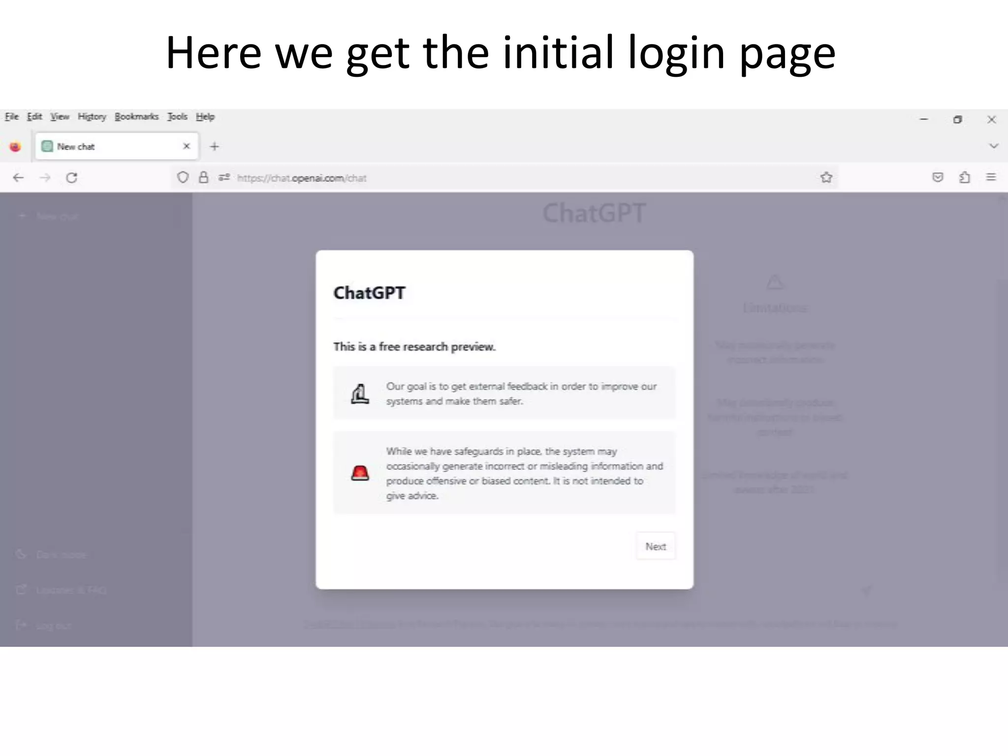 Here we get the initial login page
 