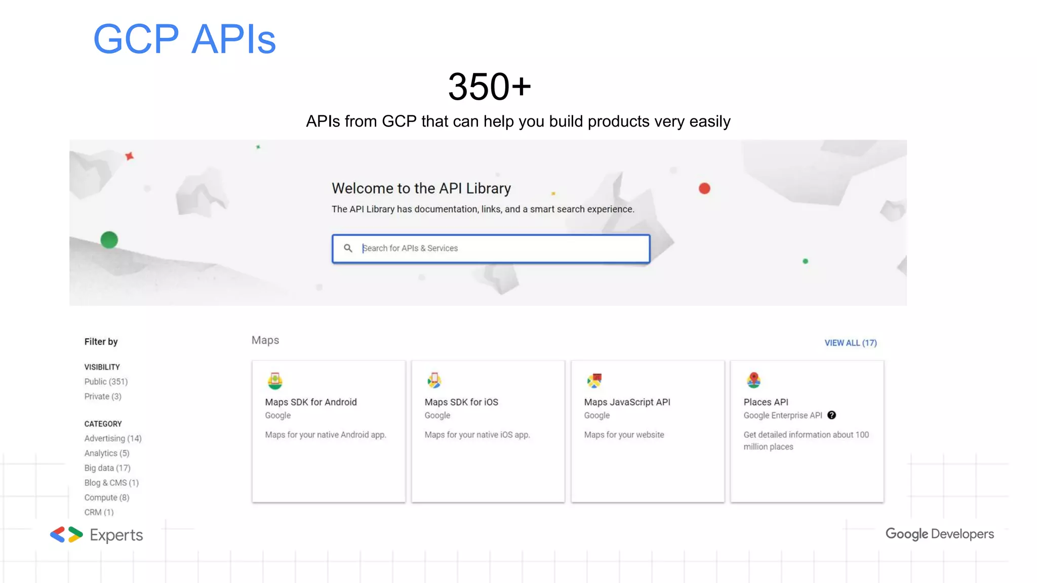 GCP APIs
350+
APIs from GCP that can help you build products very easily
 