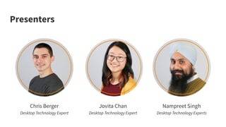 Chris Berger
Desktop Technology Expert
Jovita Chan
Desktop Technology Expert
Your photo here
Presenters
Nampreet Singh
Des...