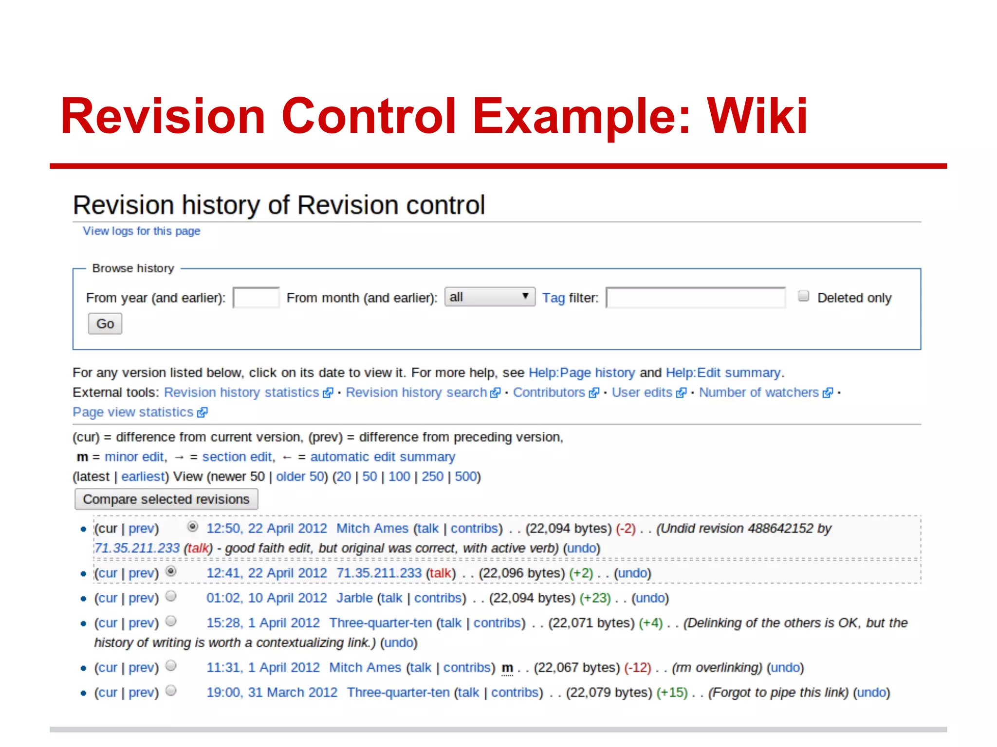 Revision Control Example: Wiki
 