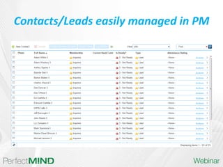 Contacts/Leads easily managed in PM
 