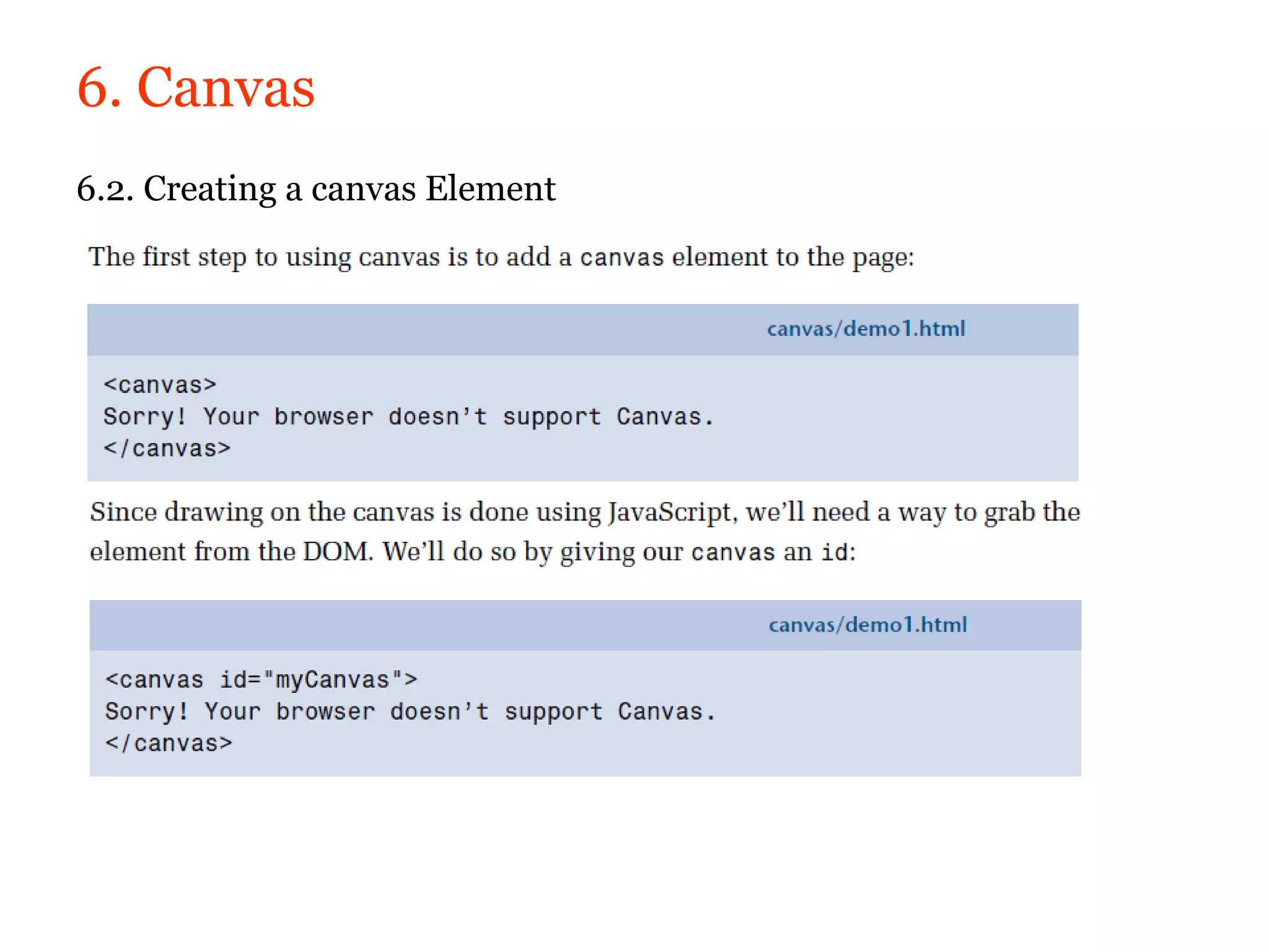 6. Canvas
6.2. Creating a canvas Element
 