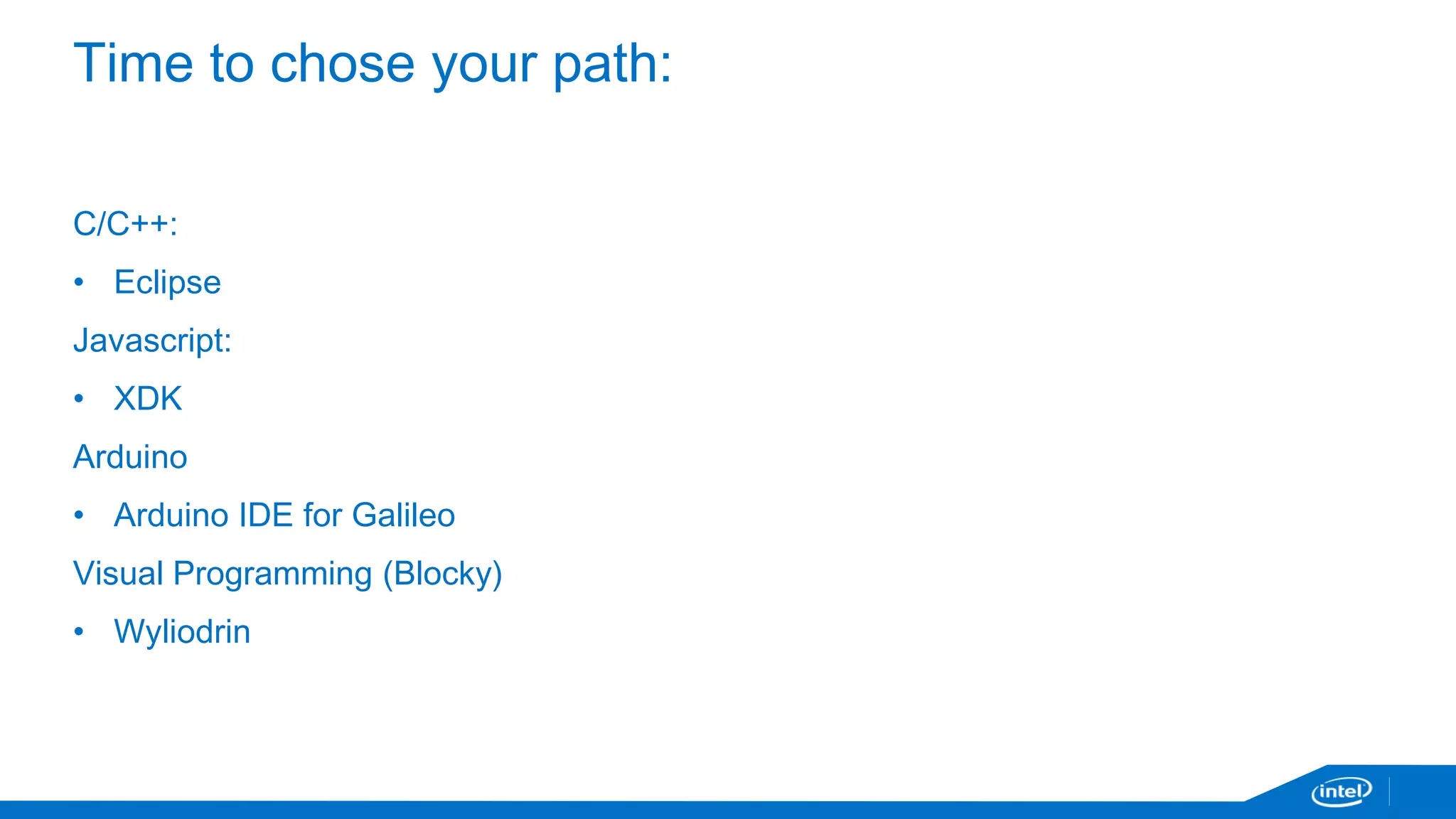 Connect board via serial – discover port on MacOS 
After connecting the serial cable, check if you have /dev/cu.usbserial(*) 
If not, you may need to install a serial-USB FTDI driver. 
Example: 
Ref.: https://software.intel.com/en-us/iot-c-eclipse 
 
