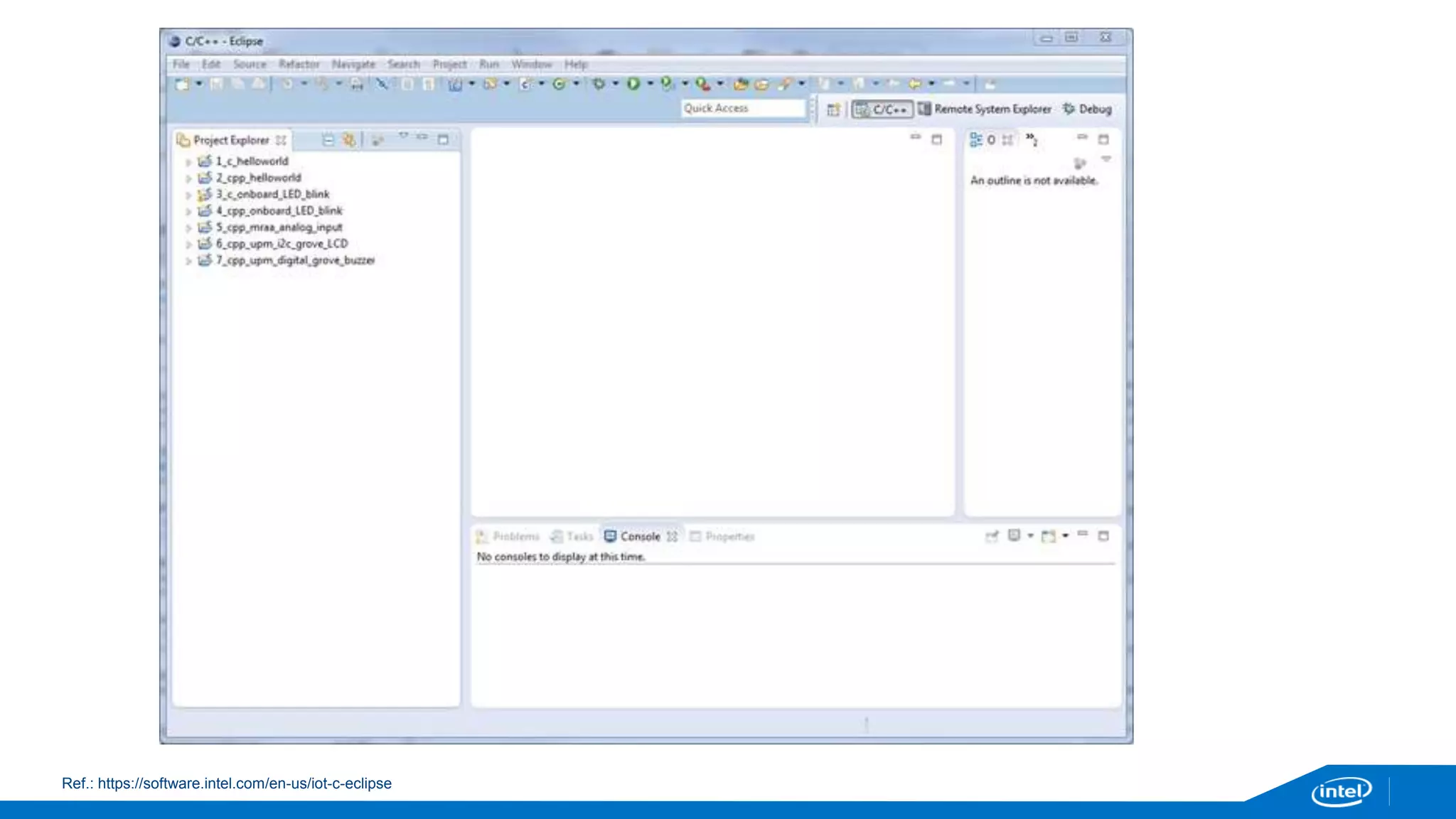 Time to chose your path: 
C/C++: 
• Eclipse 
Javascript: 
• XDK 
Arduino 
• Arduino IDE for Galileo 
Visual Programming (Blocky) 
• Wyliodrin 
 