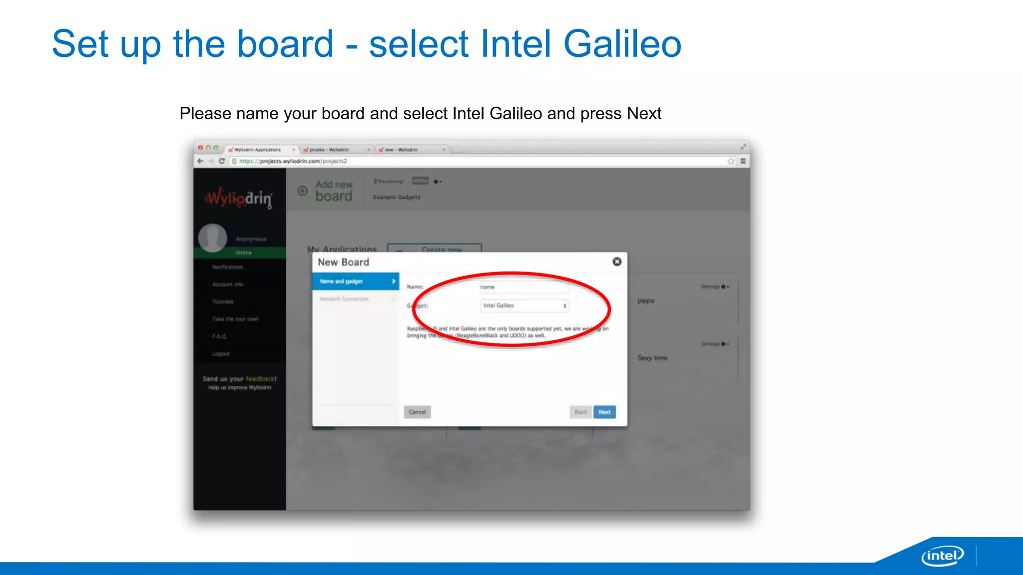 Select Galileo/Edison board 
 